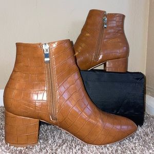 Brown Croc Leather Booties